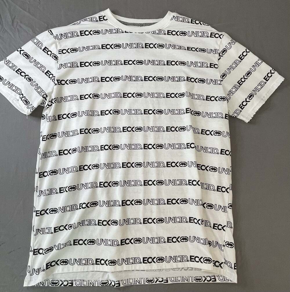 Ecko Unltd Mens XL T Shirt White All Over Print Repeating Rhino Logo Spellout